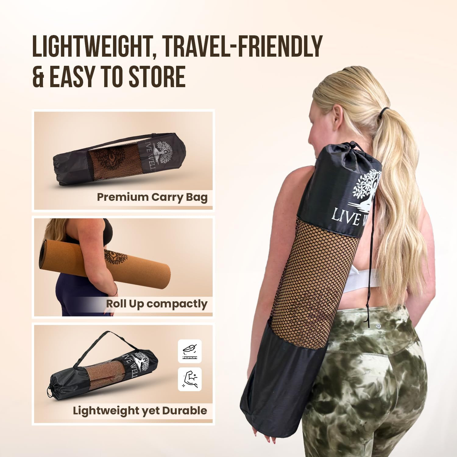 MHW- Live Well Non-Slip Yoga Mat 6Mm Extra Thick – Eco-Friendly Cork & TPE Exerc