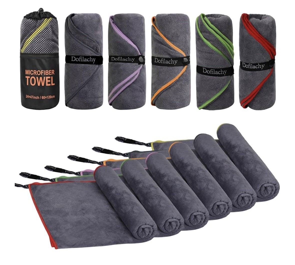 Dofilachy Water Sports Towel 6 Pack 24&Prime;x48” Microfiber New In Carry Case