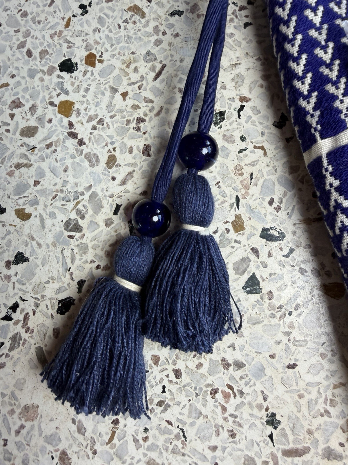 Jean-Louis Sherrer Pull String Yoga Mat Zip Bag Designer Natural Knit Blue White