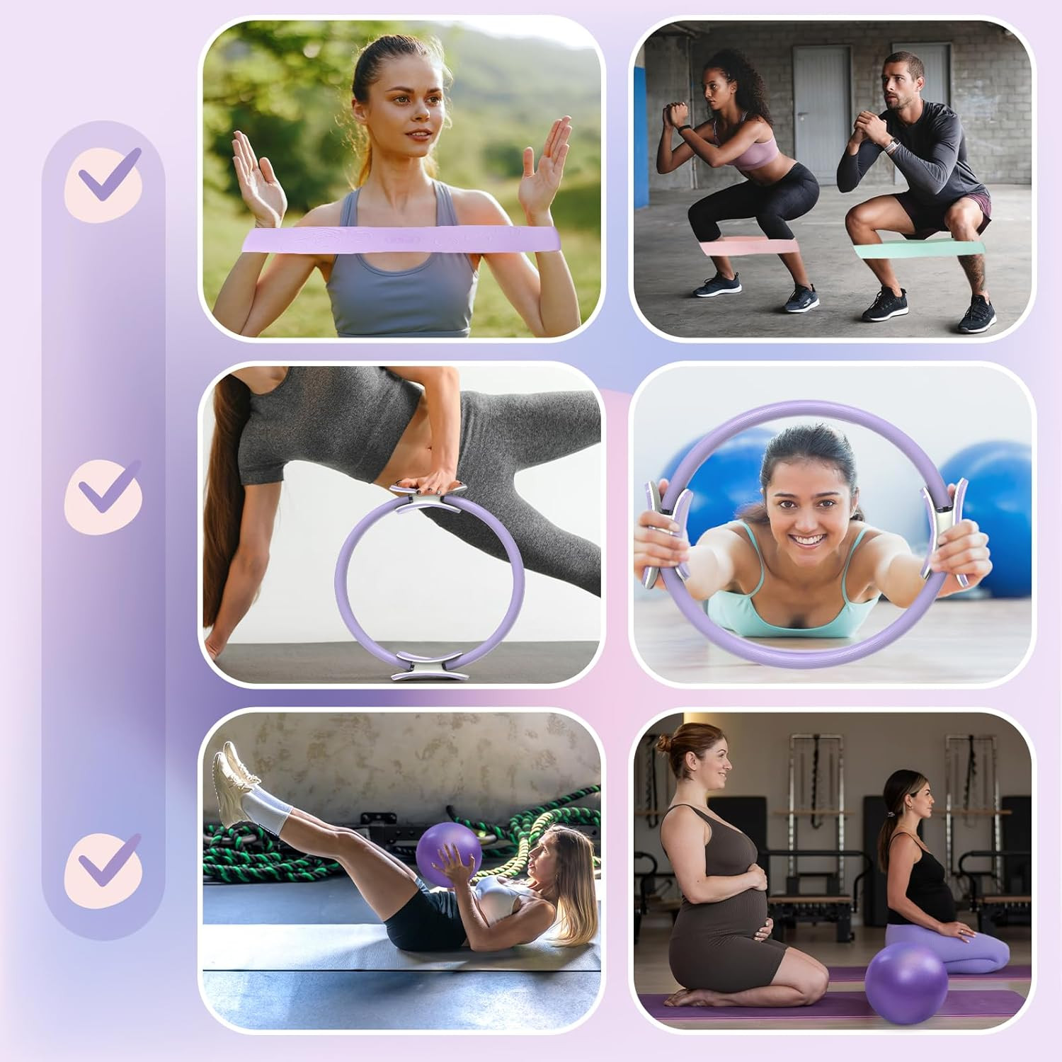 Pilates Ring Set: 14-Inch Magic Circle with Dual Padded Handles, Pilates Mini Ba
