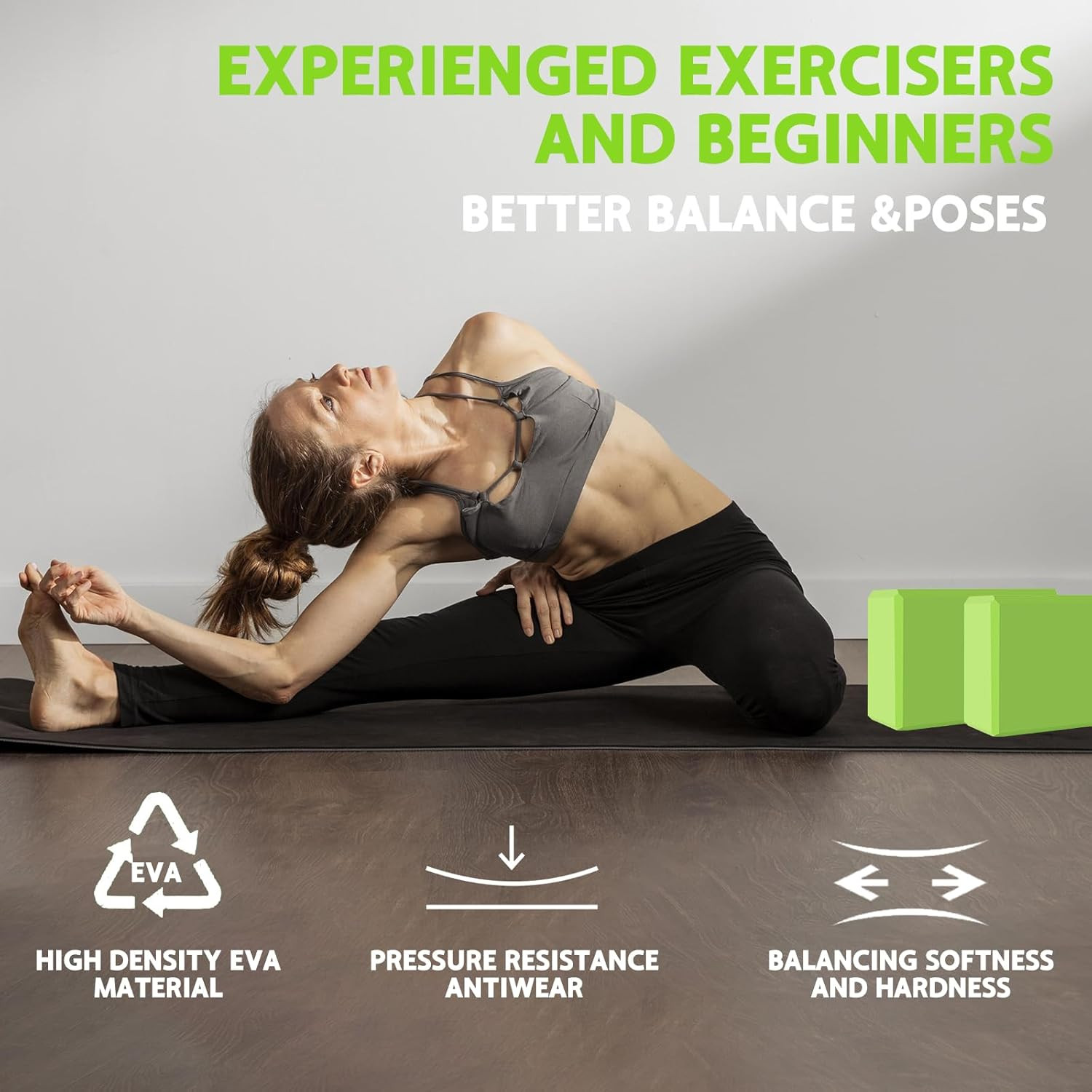 Bloque de yoga espuma eva antideslizante estabilidad pilates bordes biselados