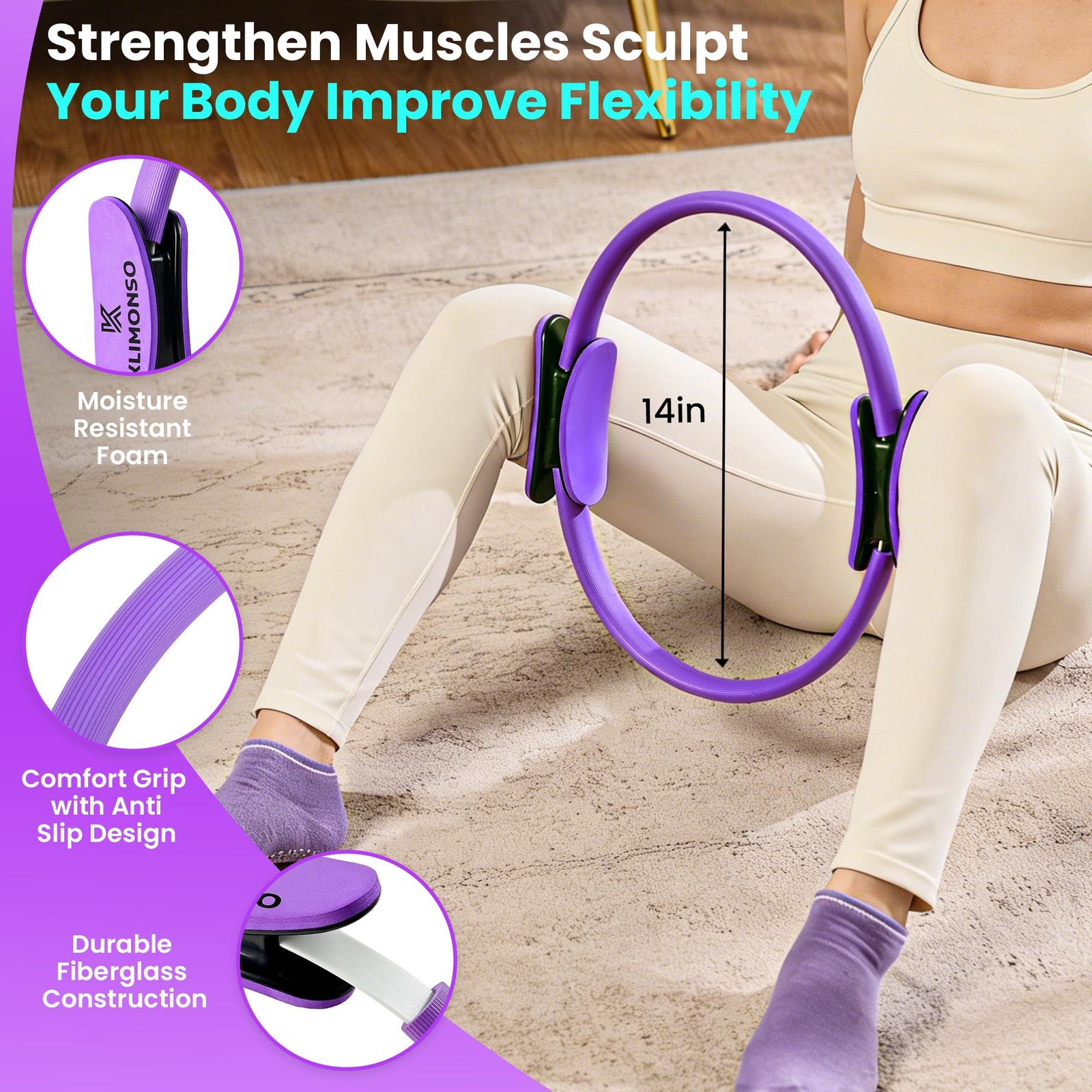 Pilates Ring Set for Home Workout -14 inch Fitness Ring with Ball, Resistance…