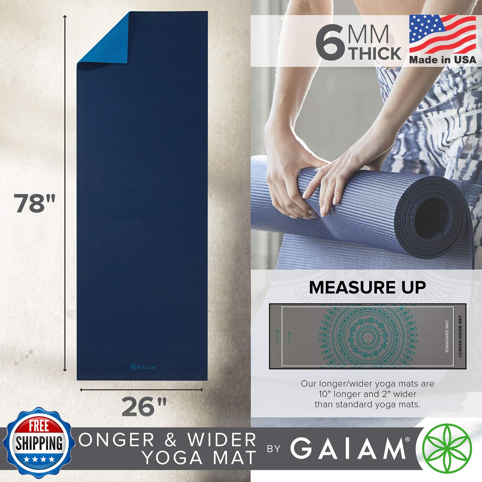 Gaiam Solid Color Yoga Mat, Non Slip Exercise & Fitness Mat for All Types of Yog