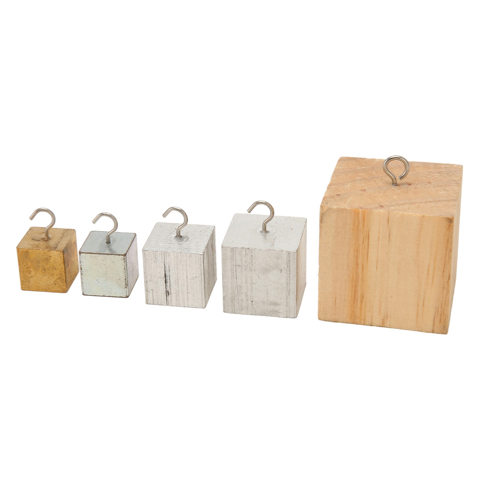 5x Density Cubes Set Copper Iron Aluminum Solid Wood Density Blocks For Phys SET