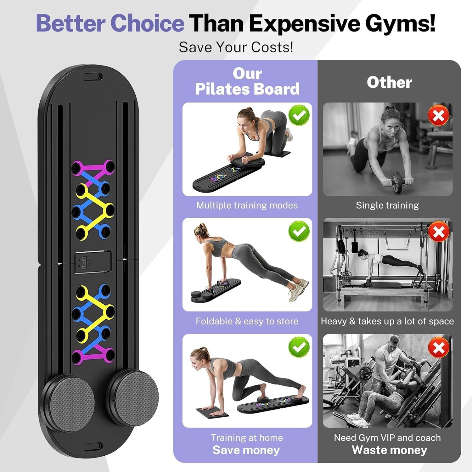 Movoca Pilates Board, Foladable Pilates Reformer Machine with Timer, 7-in-1