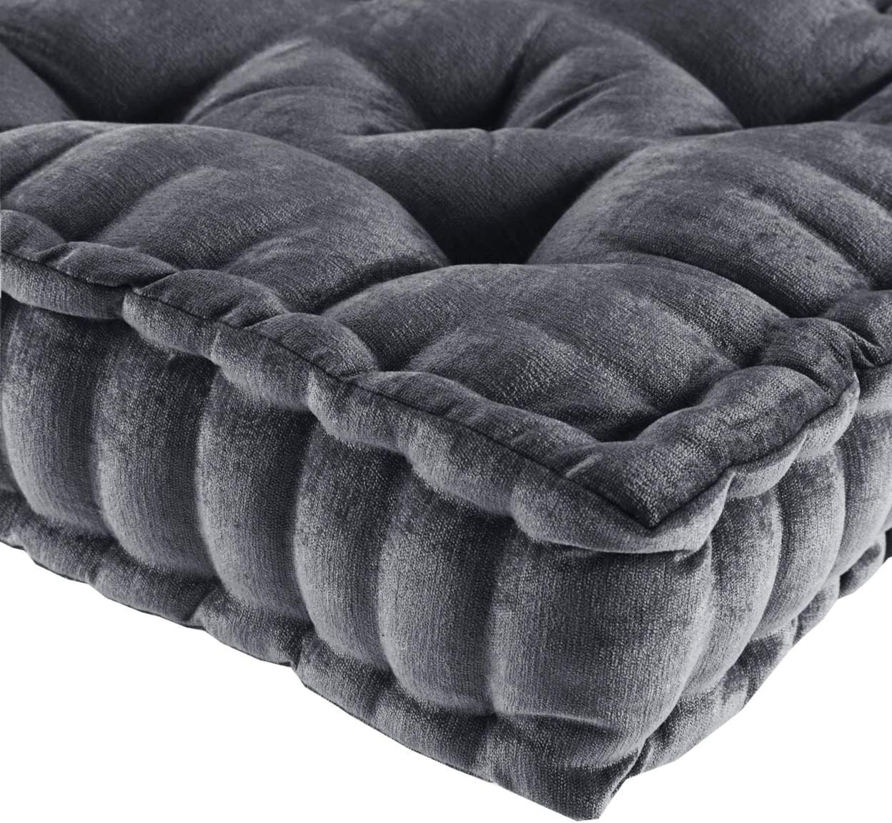 Chenille Tufted Sitting Cushion – Scalloped Edges, Charcoal