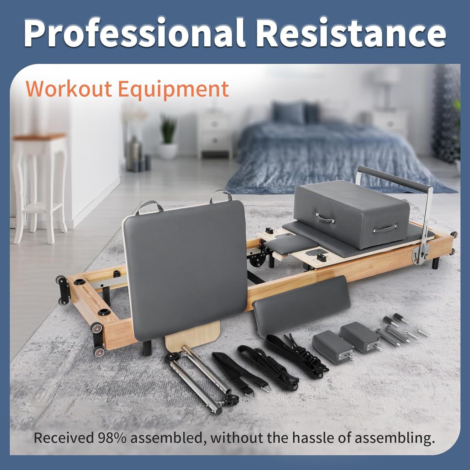 H&ZT Foldable Pilates Reformer Machine With Reformer Box Jump Board Foot Strap
