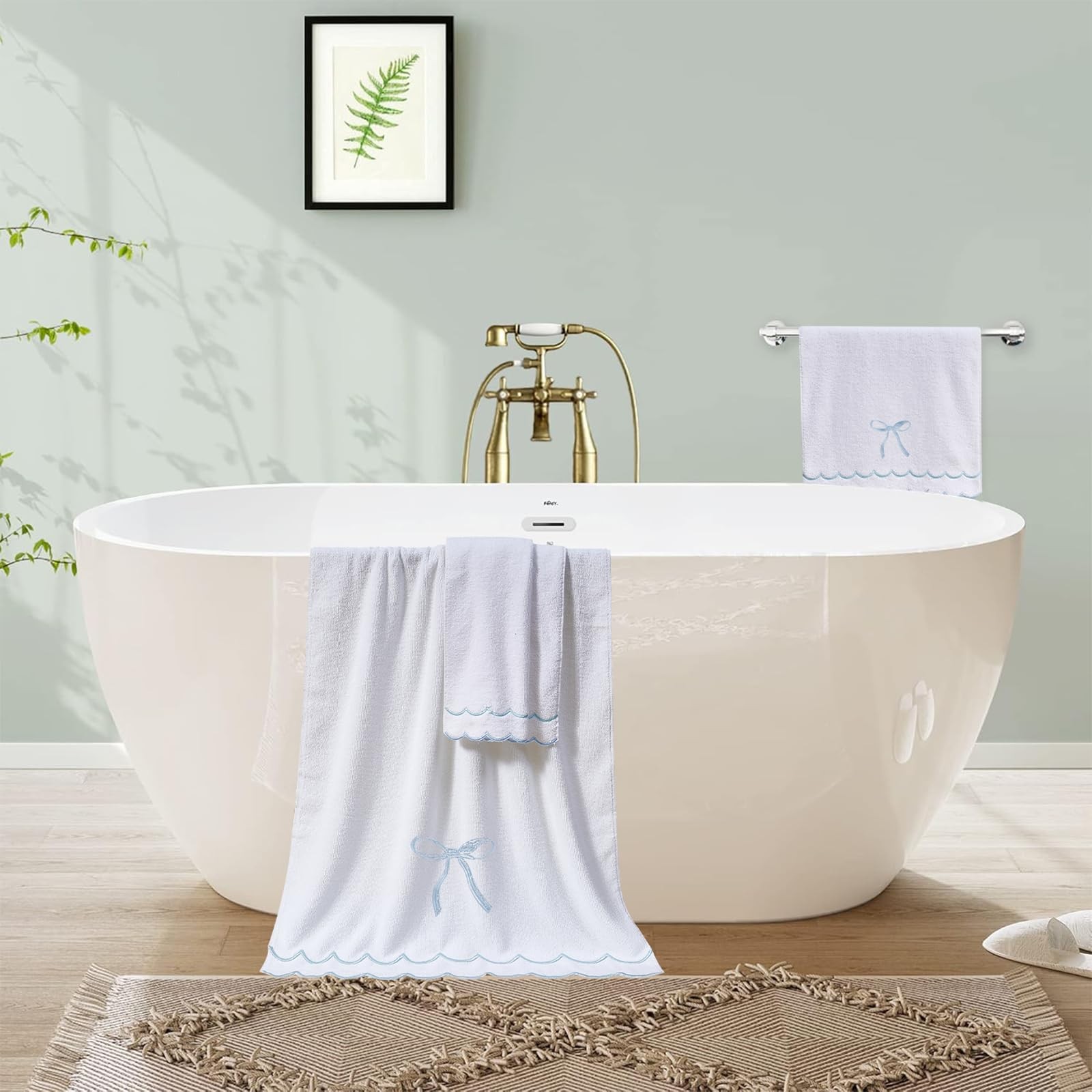 Casyune 100 Cotton Scalloped Hand Towels 600 Gsm Embroidered Soft Absorbent
