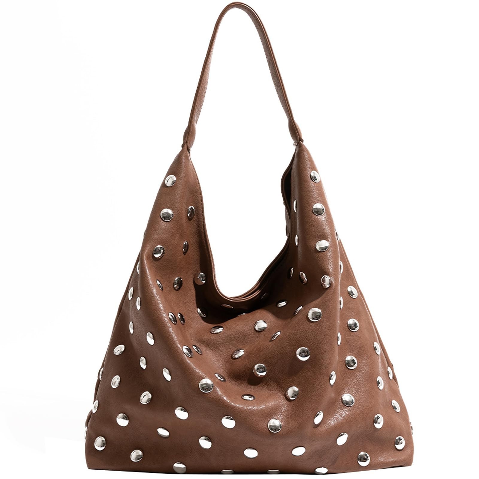Studded Hobo Bags for Women Soft Vegan Leather Studded Slouchy Shoulder Handb…