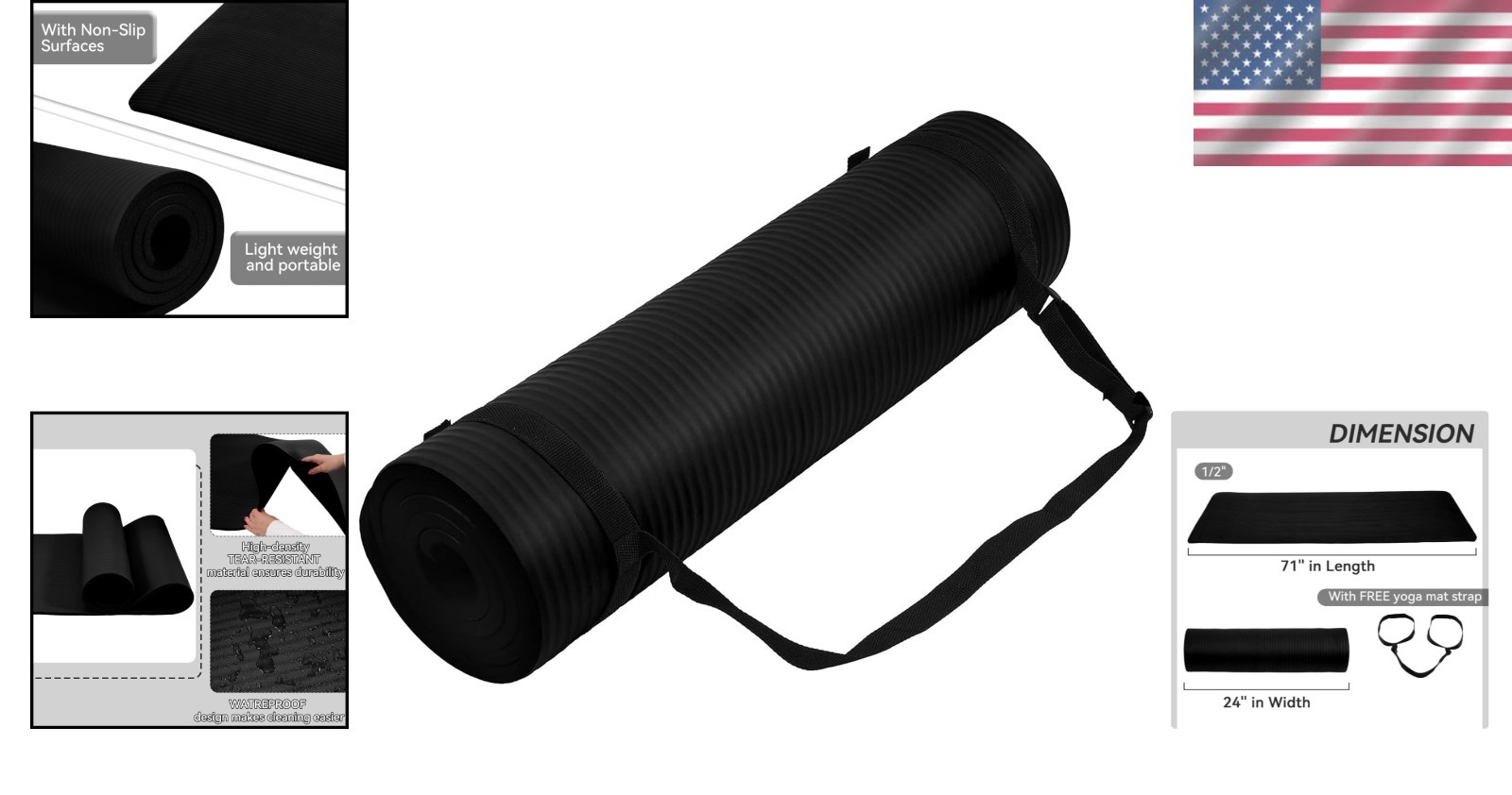 1/2-Inch Extra Thick Yoga Mat – Non-Slip High Density Foam for Enhanced Support