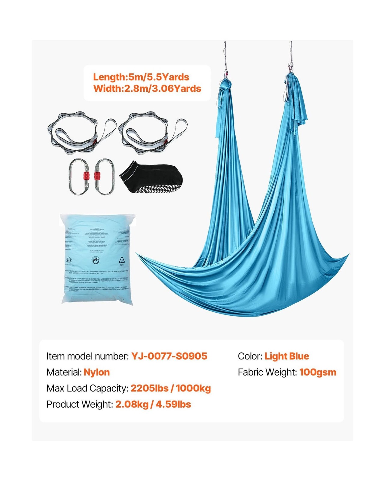 VEVOR Aerial Silk & Yoga Swing, Aerial Yoga Hammock Kit with 10… FAST USA SHIP
