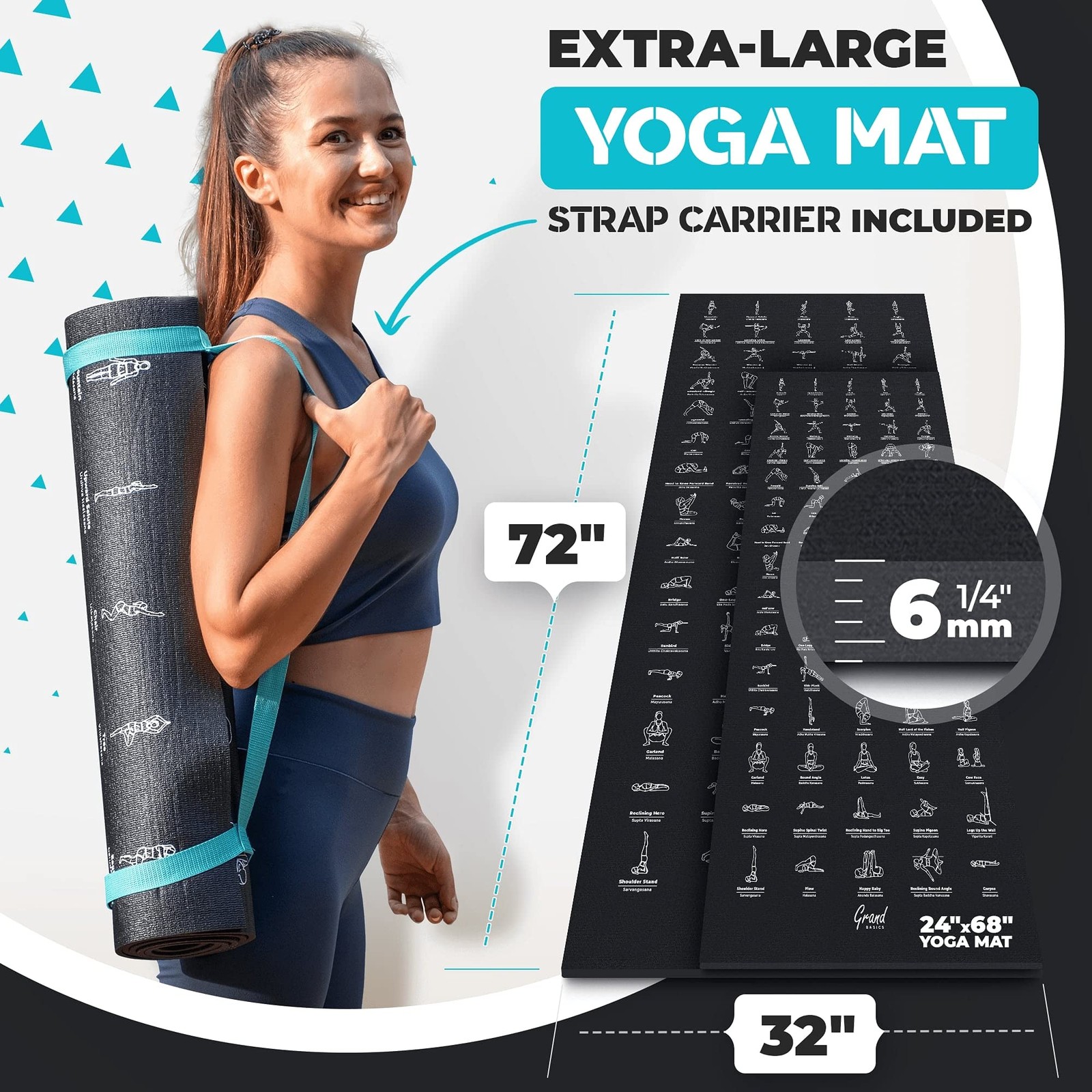 Instructional Yoga Mat with Carrying Strap: Cute Yoga Mat with 75 Illustrated…