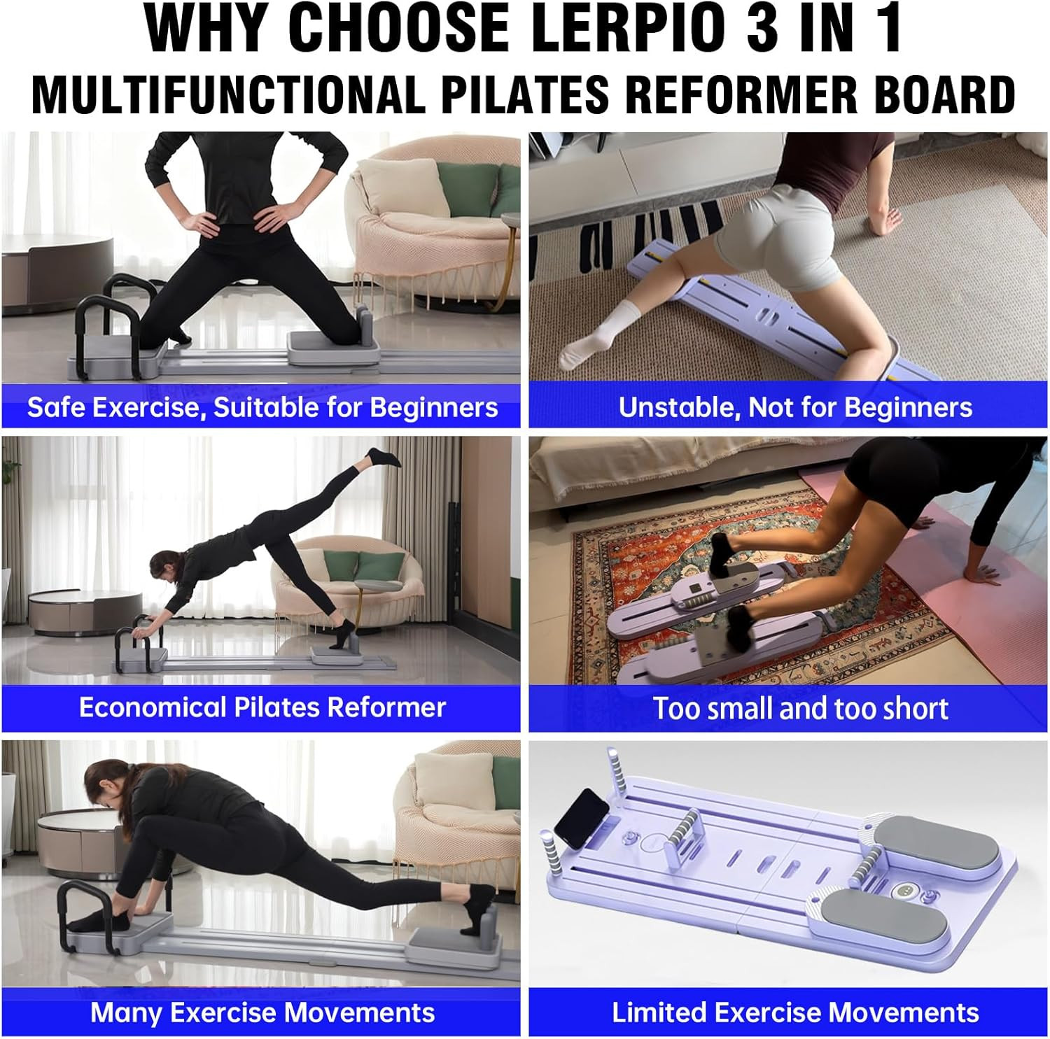 Portable Pilates Reformer with Extended Track and Yoga Socks for Home Workouts