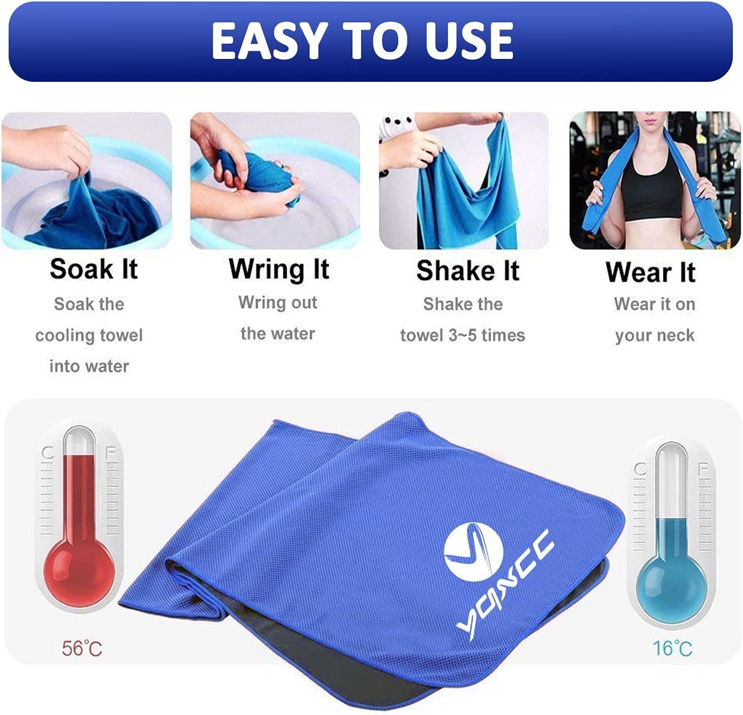 YQXCC Cooling Towels | 4 Pack Large, Dark Blue/Dark Gray/Rose Red/Green