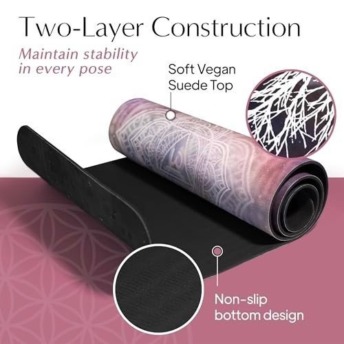 Yoga Mat Non Slip 72×24 Inch 6mm Thick Suede TPE Tree of Life Design with Strap