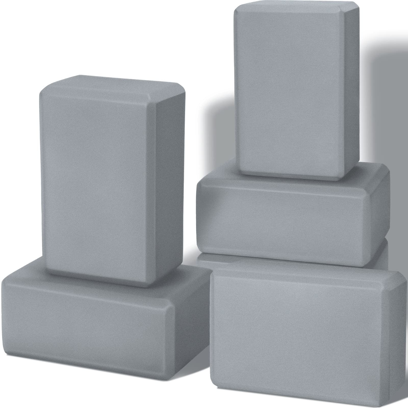 6 Pack Yoga Blocks 9 x 6 x 4 Inch Eva Foam Lightweight Non Slip gray