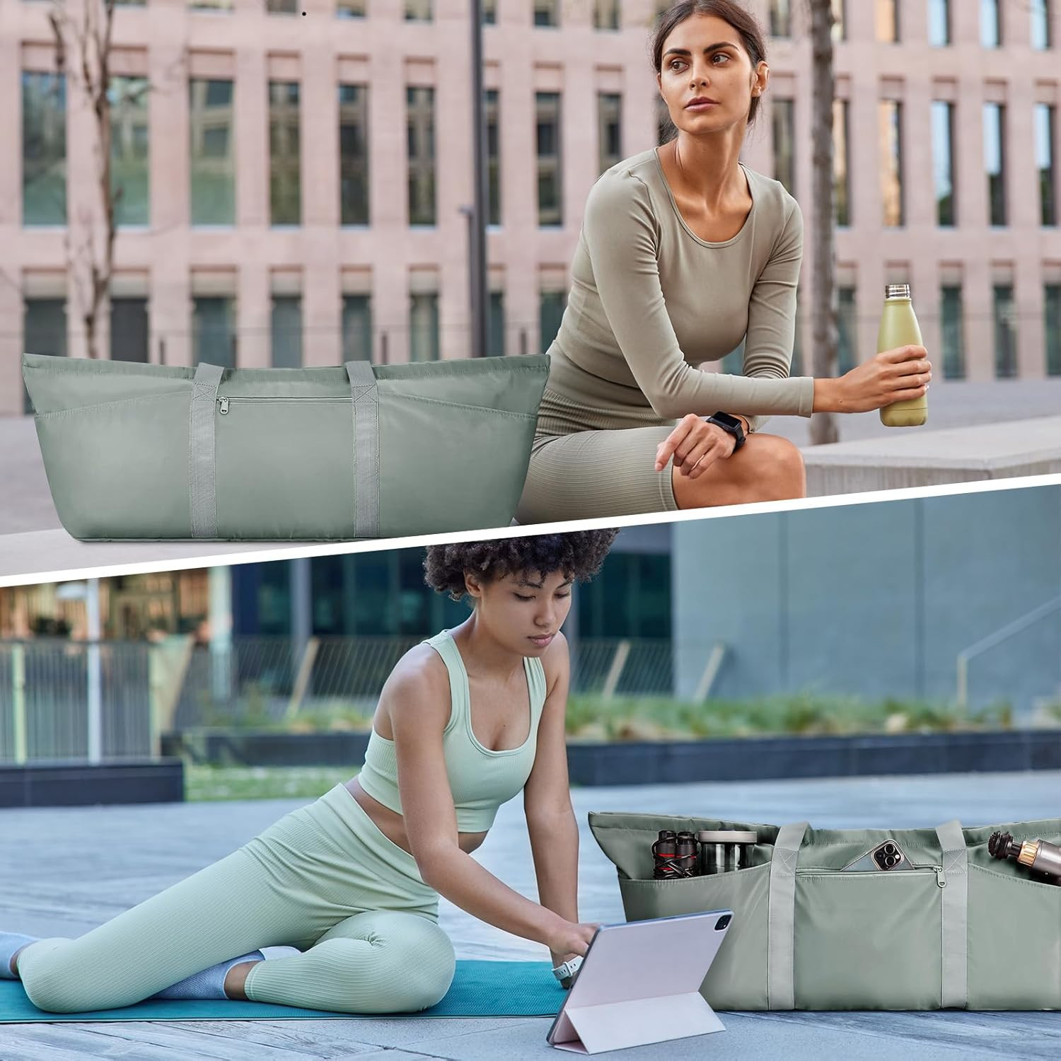 Large Yoga Mat Bag with Shoes Compartment and Wet Pocket Ladies Pilates Gym Tote