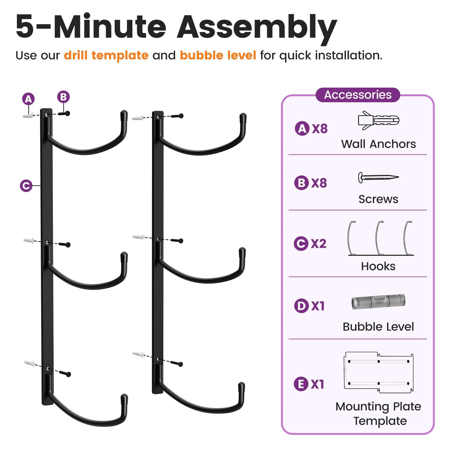 Yoga Mat Holder Wall Mount, 3-Tier Storage Rack for Yoga Mat, Foam Roller, Bl…