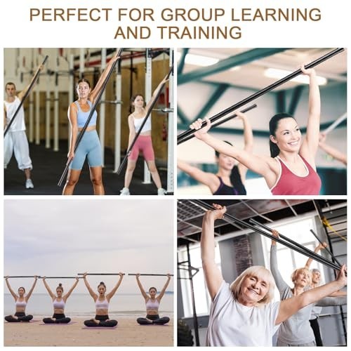Yoga Stretching Stick Set 5ft Adjustable Black Non-Slip Ends