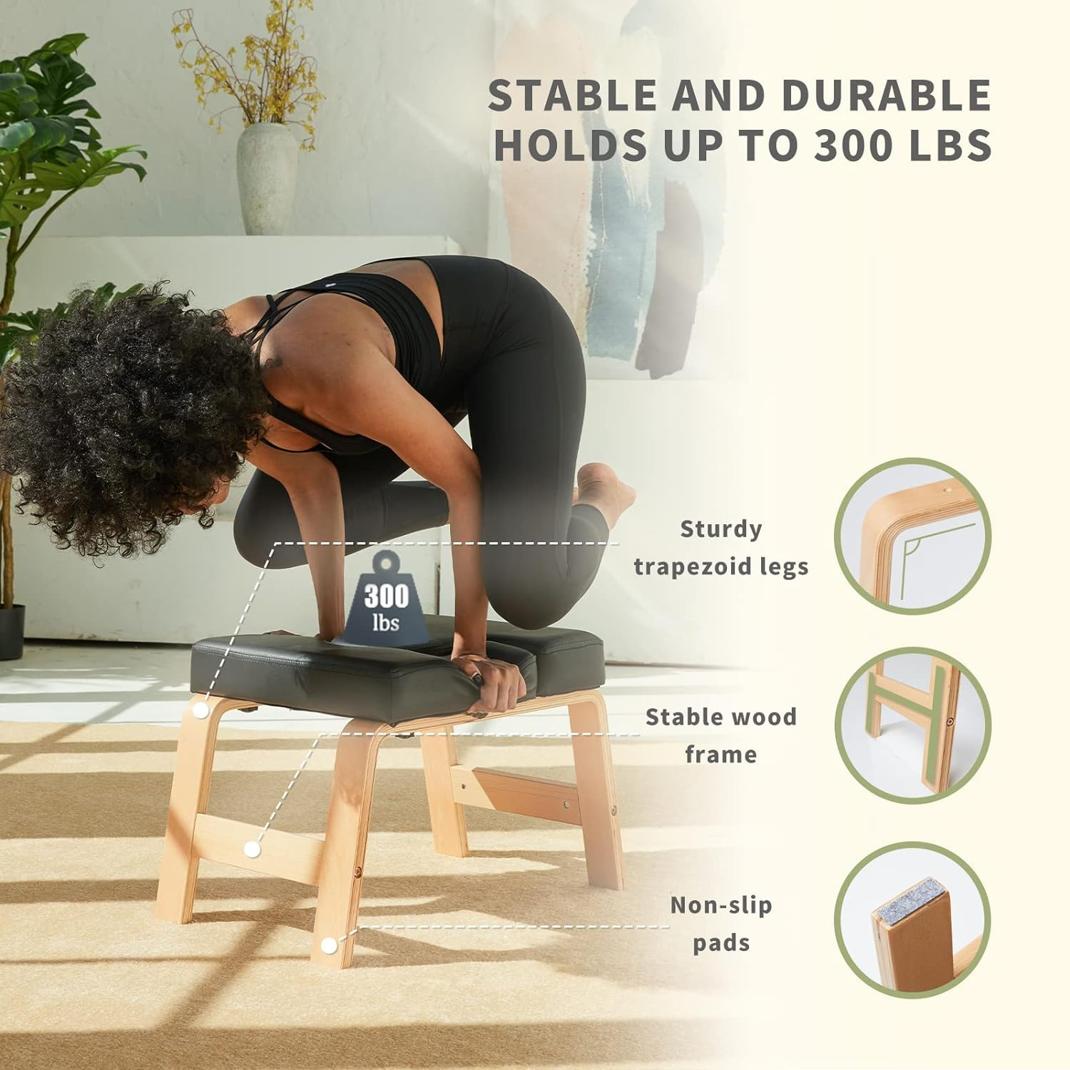 Yoga Headstand Bench- Stand Yoga Chair for Family, Gym – Wood and PU Pads – Reli