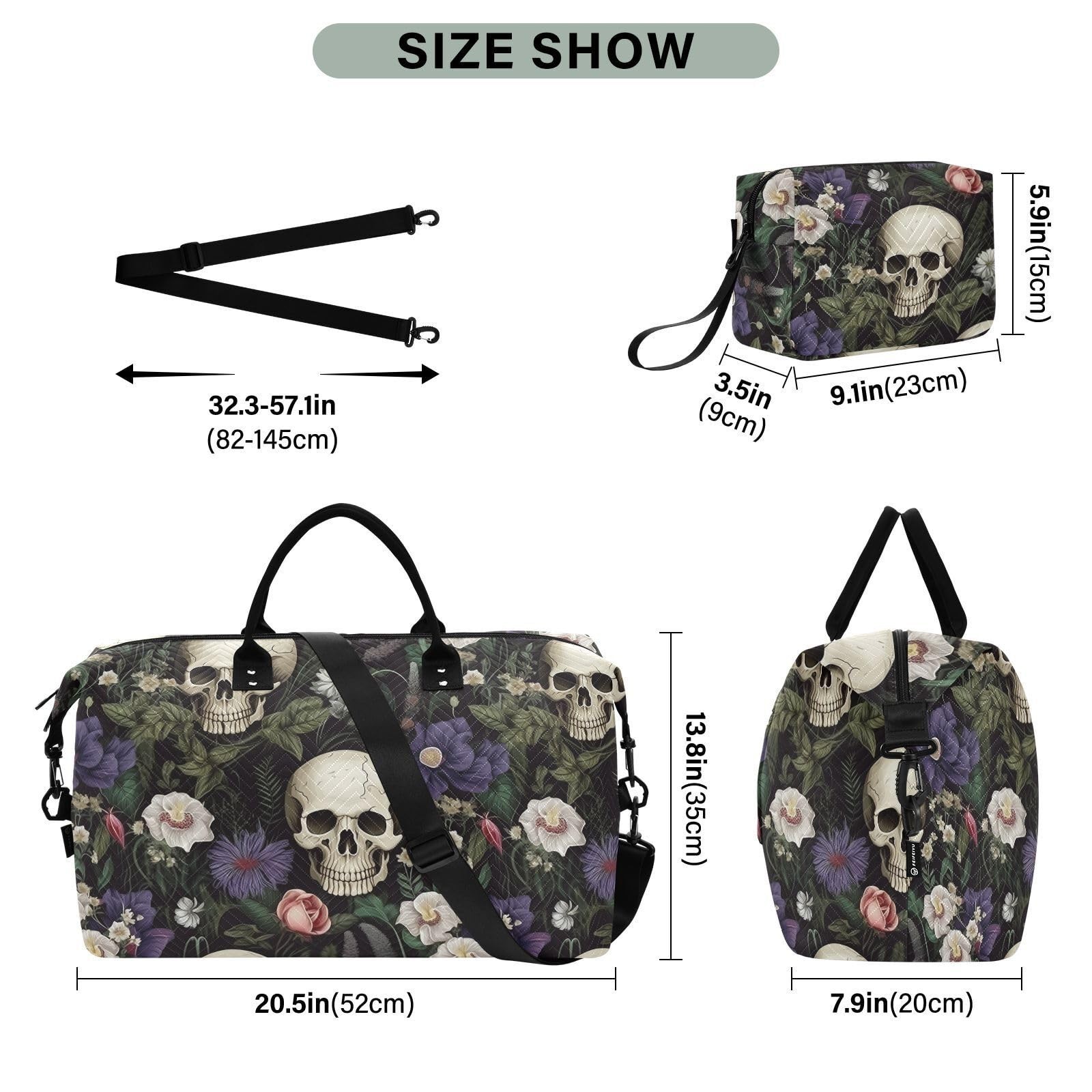 Skull Travel Duffle Gym Weekender Swim Bag with Toiletry Bag for Women – Purp…