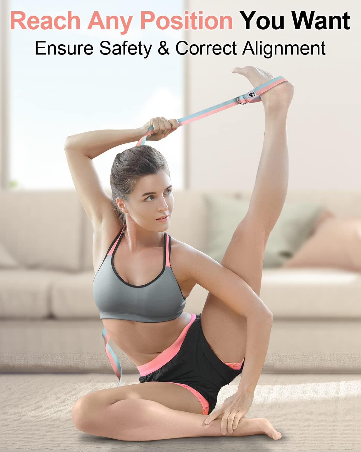 Yoga Strap/Stretch Bands [15+ Colors, 6/8/10 Feet Options] with Extra Safe Adjus