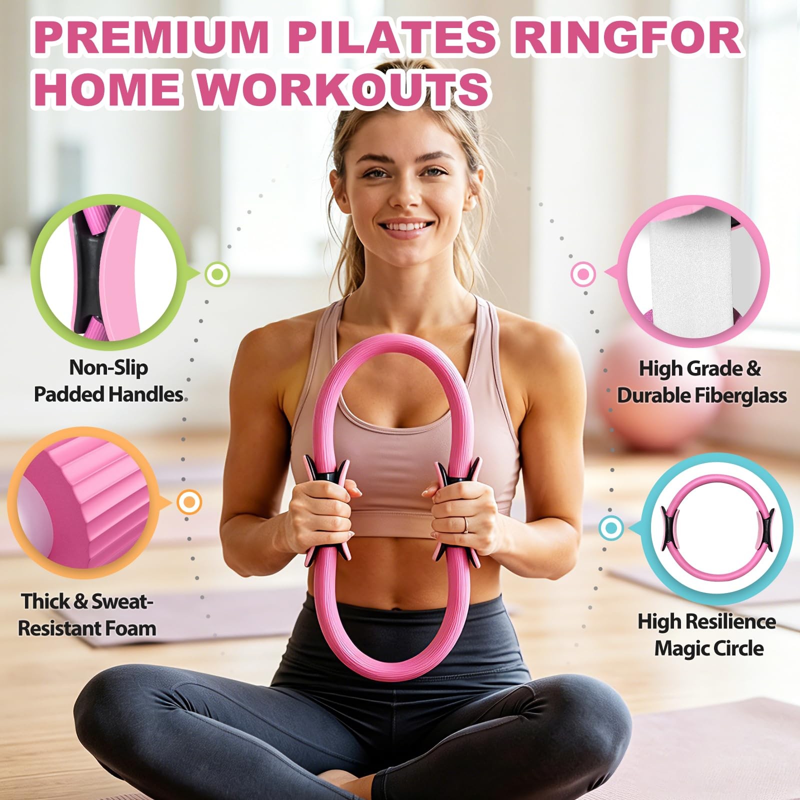 Dilobio Pilates Kit, Equipment for Home Workout, 13 Inch, Pink