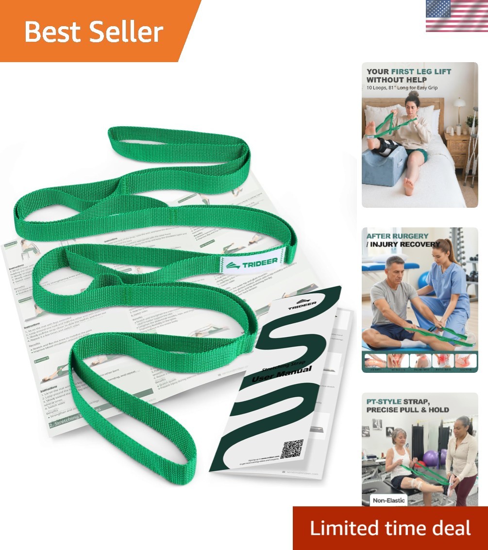 Portable Non-Elastic Stretch Strap for Hamstring, Shoulder & Full-Body Stretches