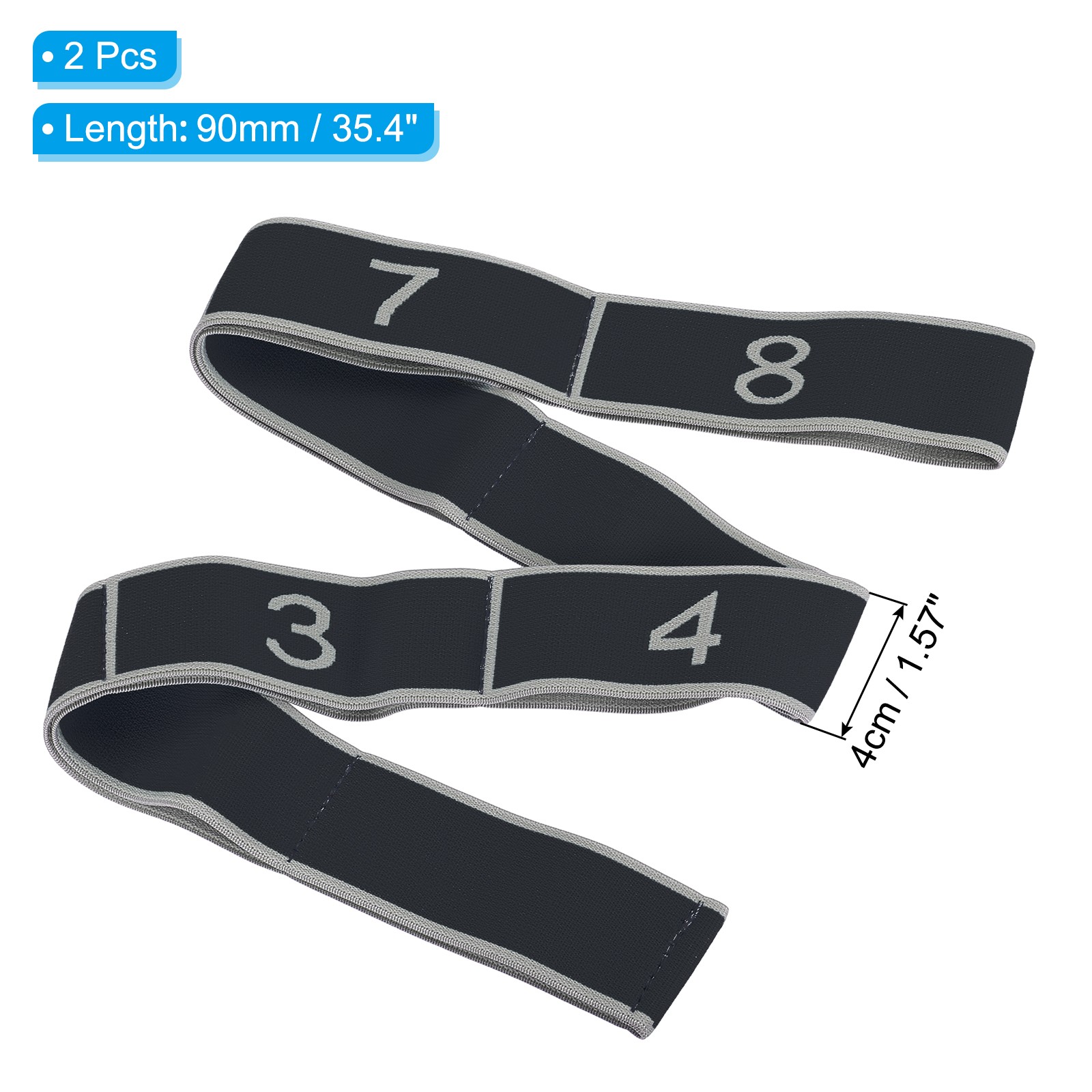 35.4 Inch 2 Pcs Exercise Bands Yoga Stretching Strap Latin Elastic Black/Gray