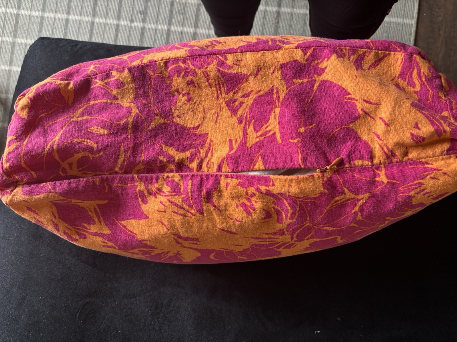 Love my mat Pink Orange Floral Cotton Canvas meditation cushion