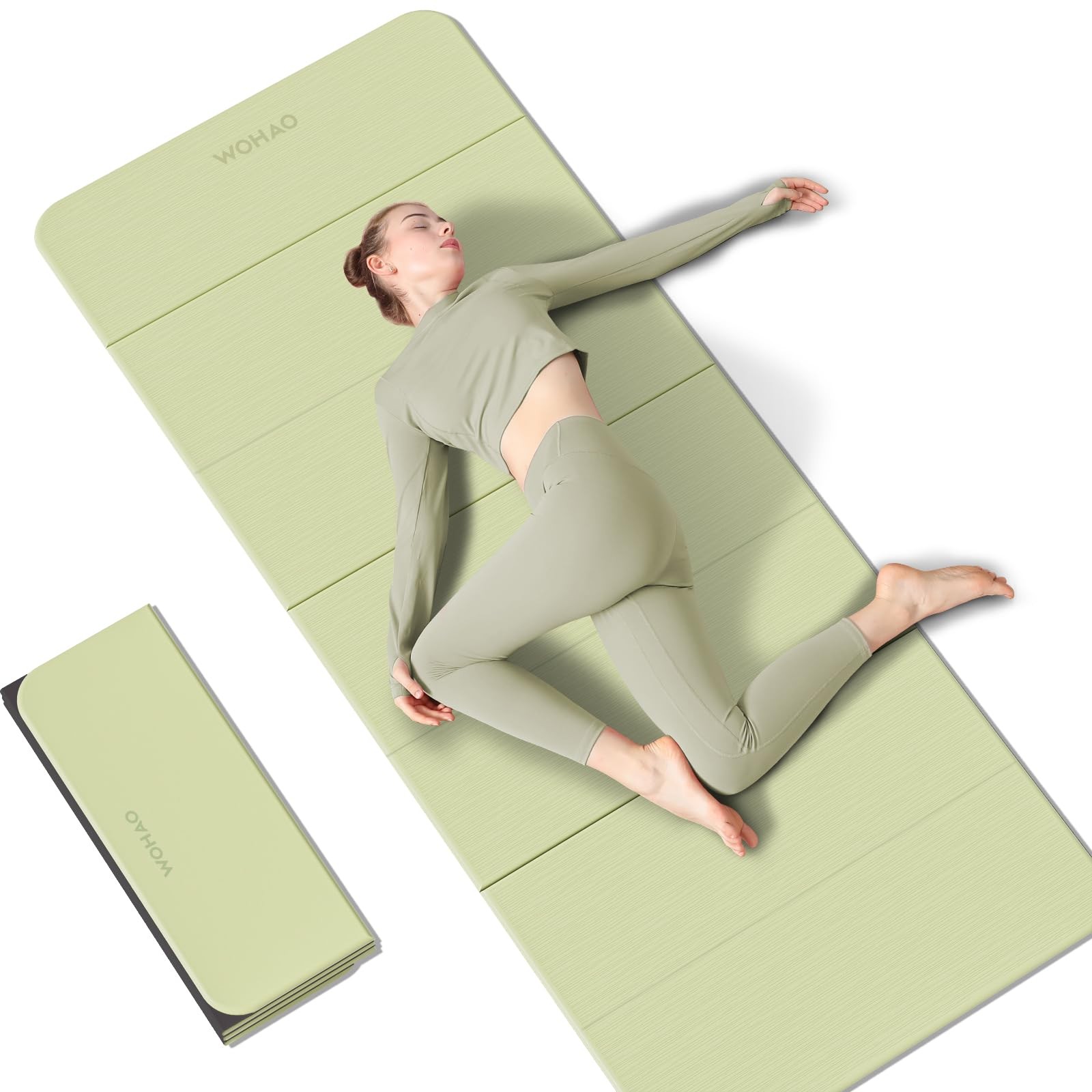 Foldable Yoga Mat 70&Prime;x24&Prime; – Thickened TPE Non-Slip Grass Green + Black