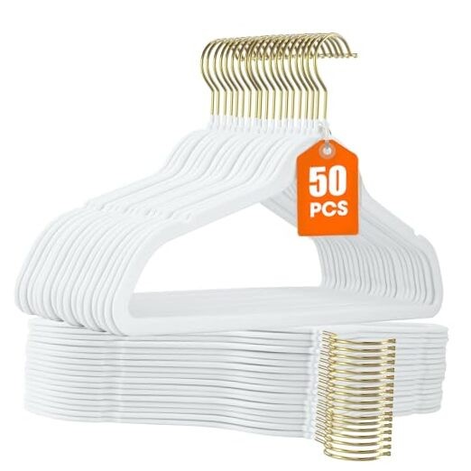 Pack White Velvet Hangers,Non Slip,Heavy-Duty,Slim,Space 50 White/Gold