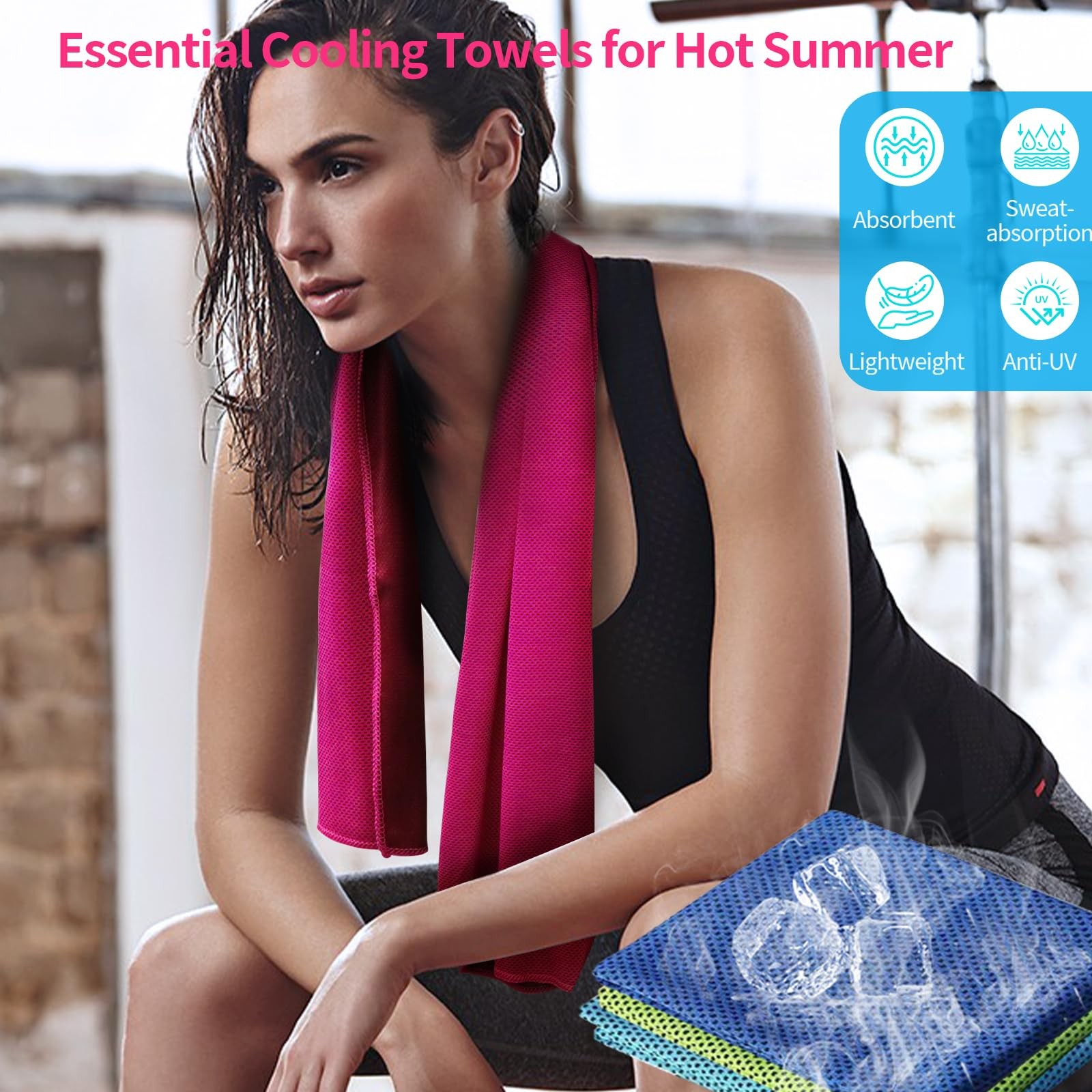Cooling Towels for Neck/Face Ice 40 inches x 12 inches, Blue/Pink/Grey/Green