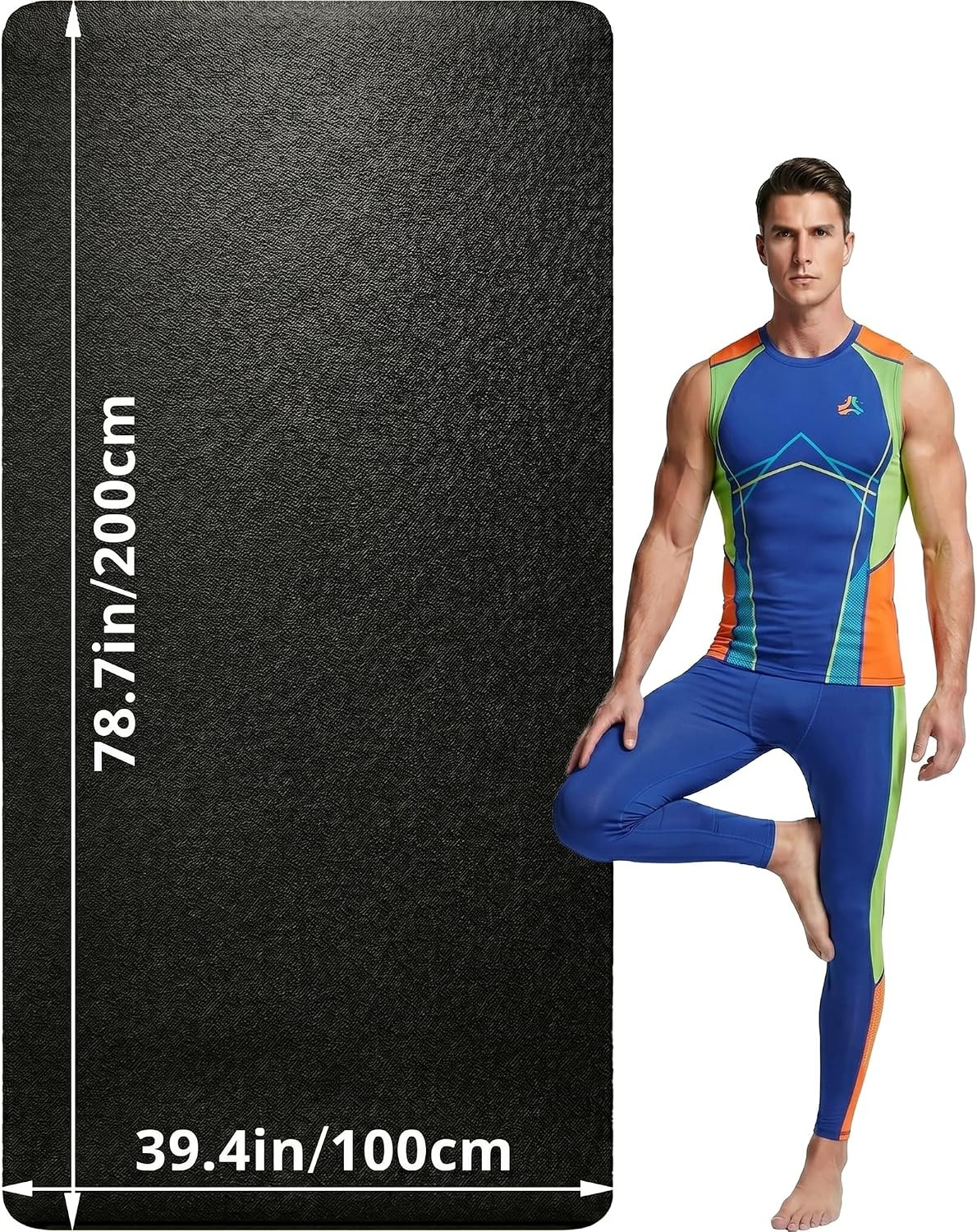 Extra Large Non-Slip Yoga Mat for Tall Men, 79&Prime;x40&Prime;, 8mm Thick, Lightweight