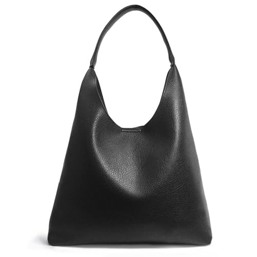 Hobo Bags for Women Soft Vegan Leather Shoulder Handbag Slouchy Tote Black