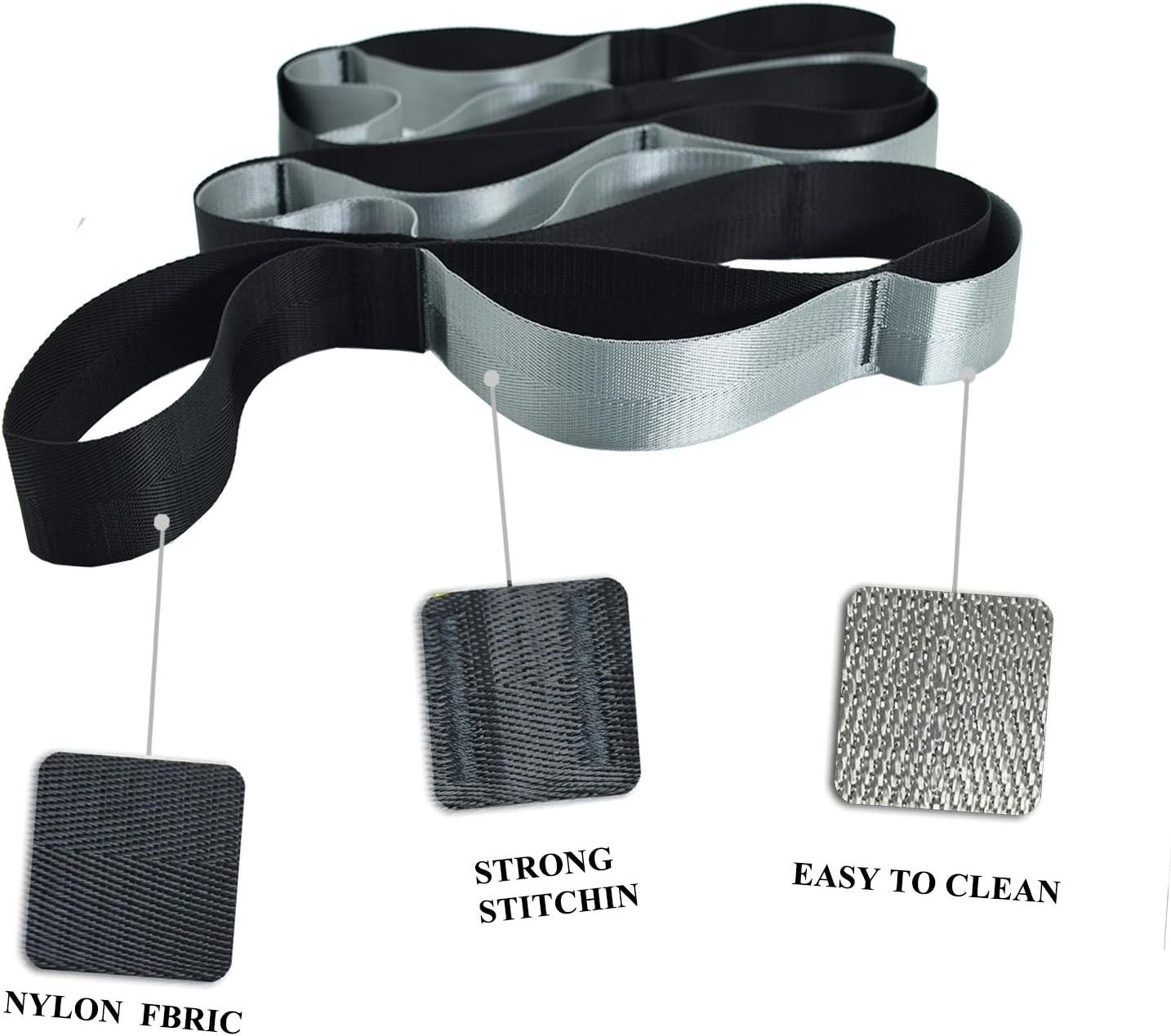 Yoga Stretching Strap Nylon 98in 12 Loops Physical Therapy Fitness Equipment