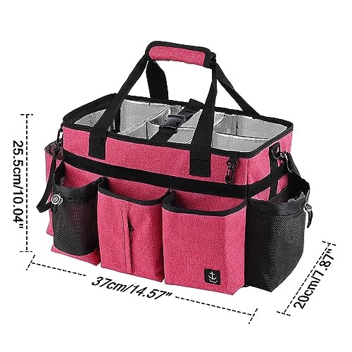 Large Cleaning Caddy Bag – Built-in Sturdy Support Board – Rose Red
