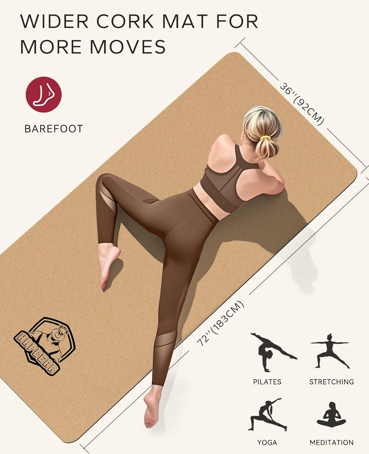Large Cork Yoga Mat – 72&Prime;X36&Prime; Wide Non-Slip for Home Workout, Yoga, Pilates & St