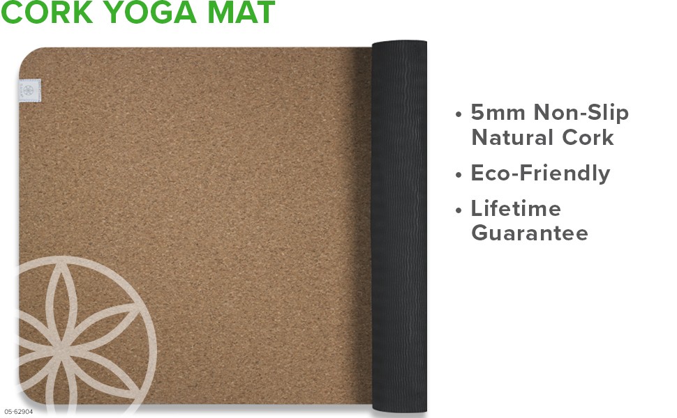 Cork Yoga Exercise Mat | Natural Sustainable Cork Resists Sweat and Odors |