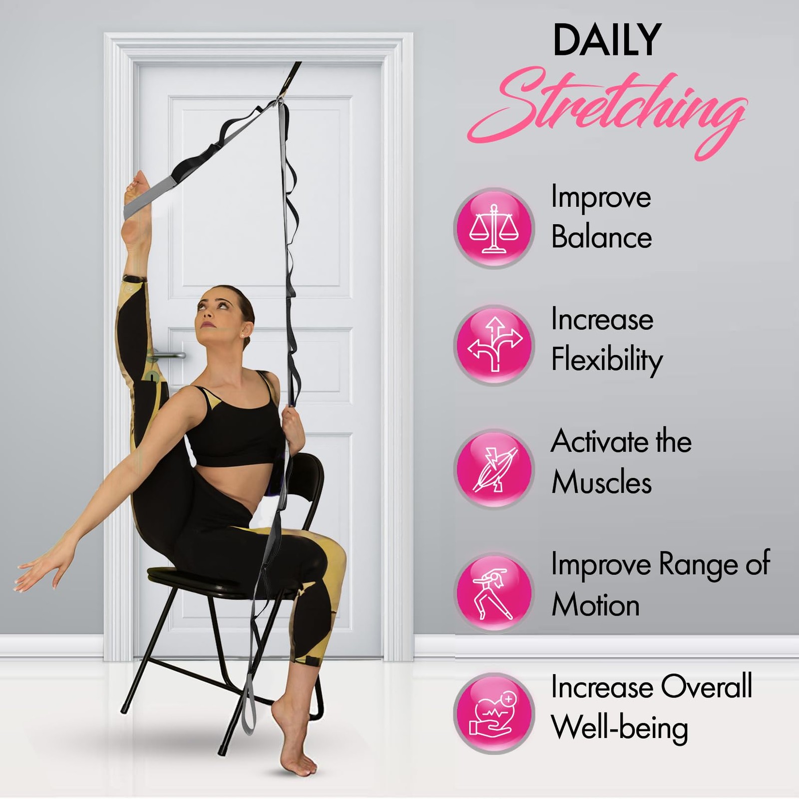 10-Loop Yoga Strap with Door Anchor – Stretch Strap for Flexibility, Deep Str…