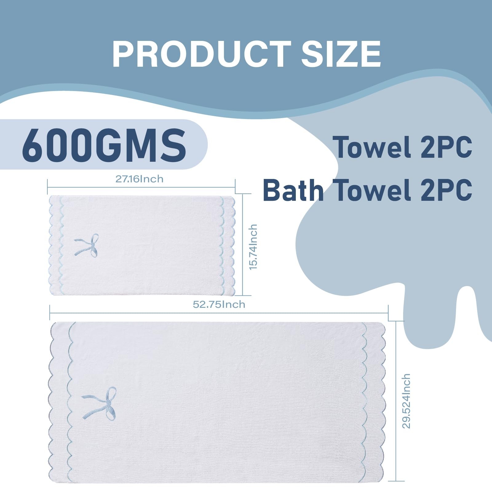 Casyune 100 Cotton Scalloped Hand Towels 600 Gsm Embroidered Soft Absorbent