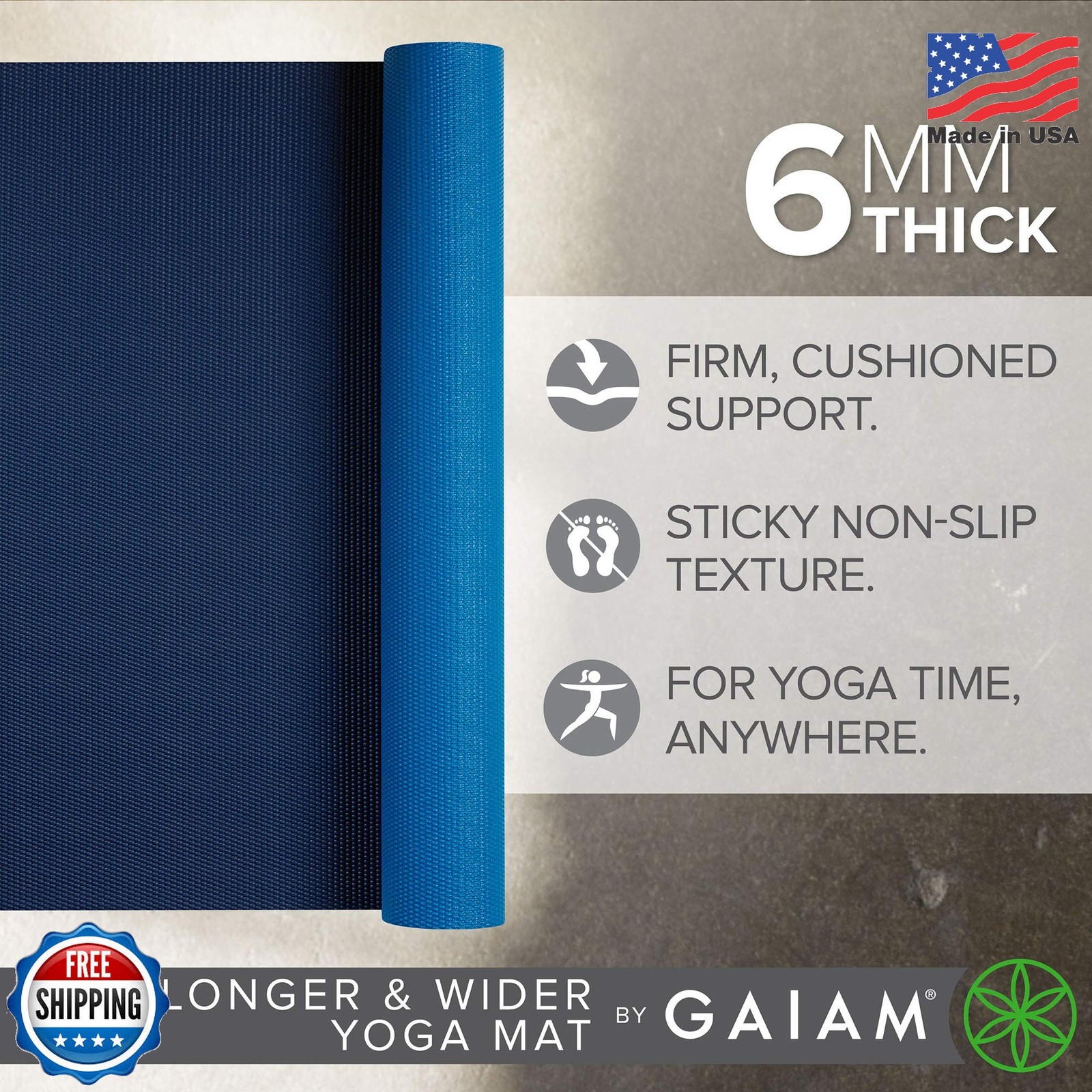 Gaiam Solid Color Yoga Mat, Non Slip Exercise & Fitness Mat for All Types of Yog