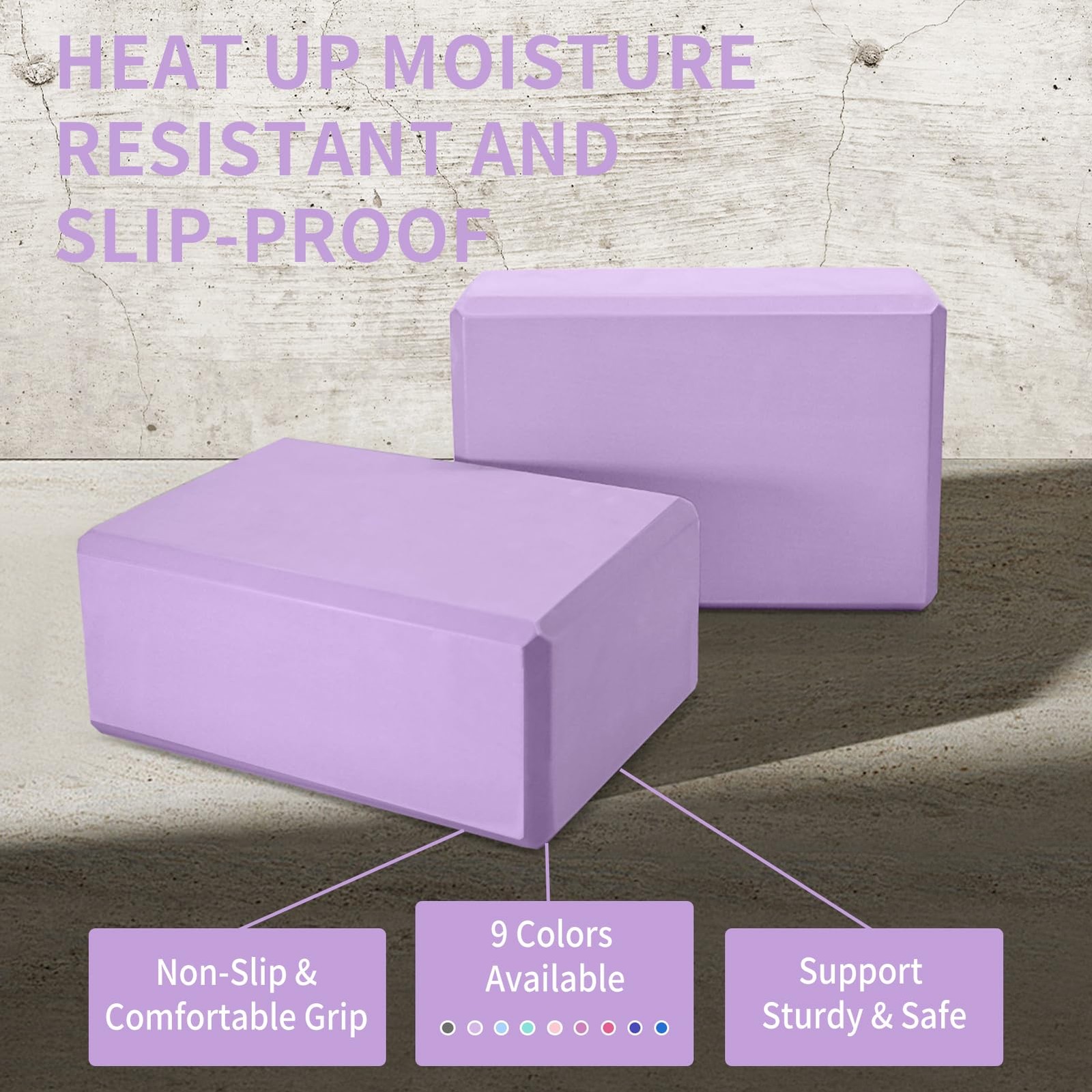 Yoga Block 2 Pack 9&Prime;x6&Prime;x3&Prime;, Sturdy Foam Blocks, High Density & Lavender