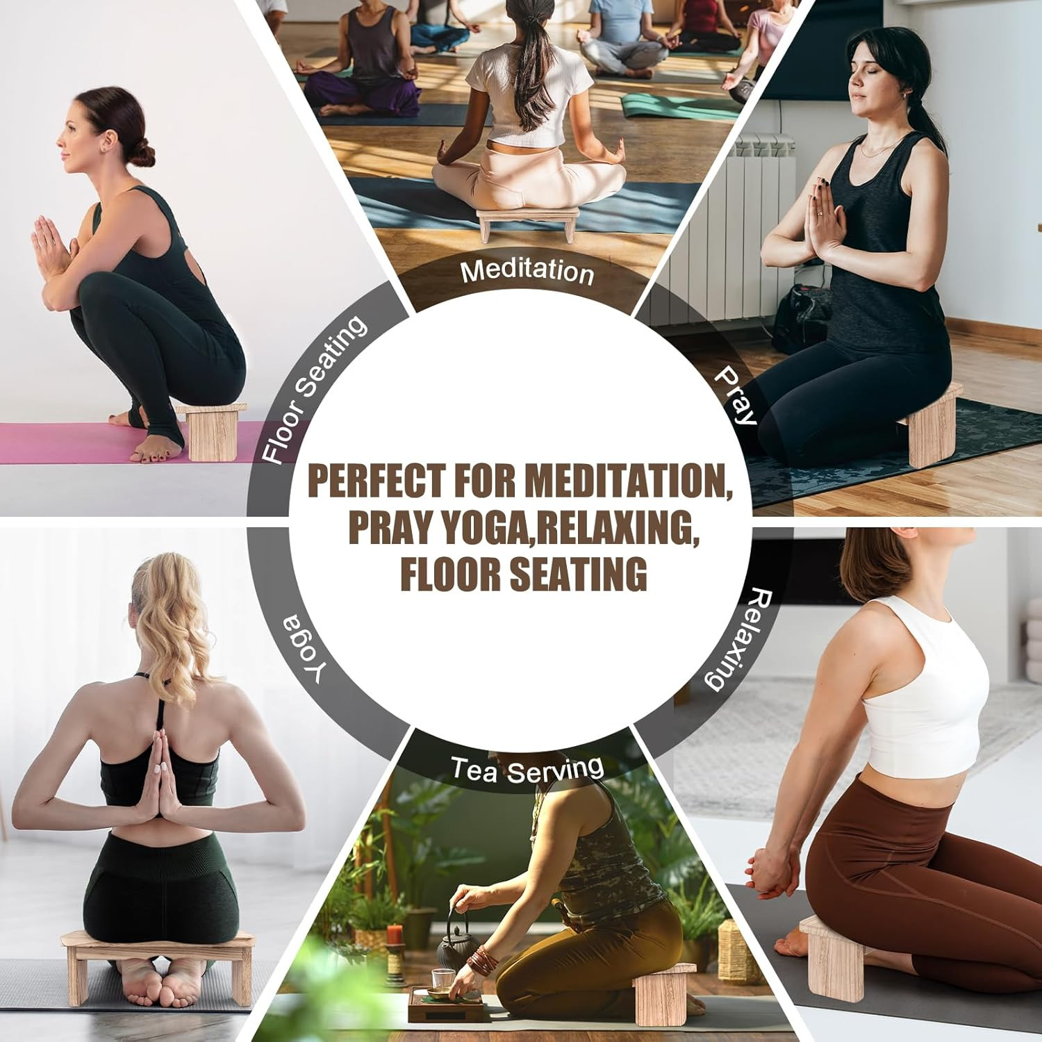 Folding Yoga Meditation Bench – Yoga Kneeling Bench for Adult, Wooden Zen Medita