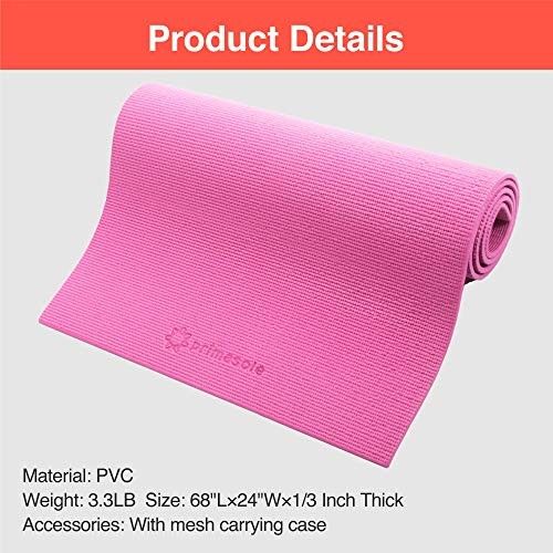 Yoga Mat with Carry Strap for Yoga Pilates Fitness 1/3 inch (8 mm) Azalea Pink