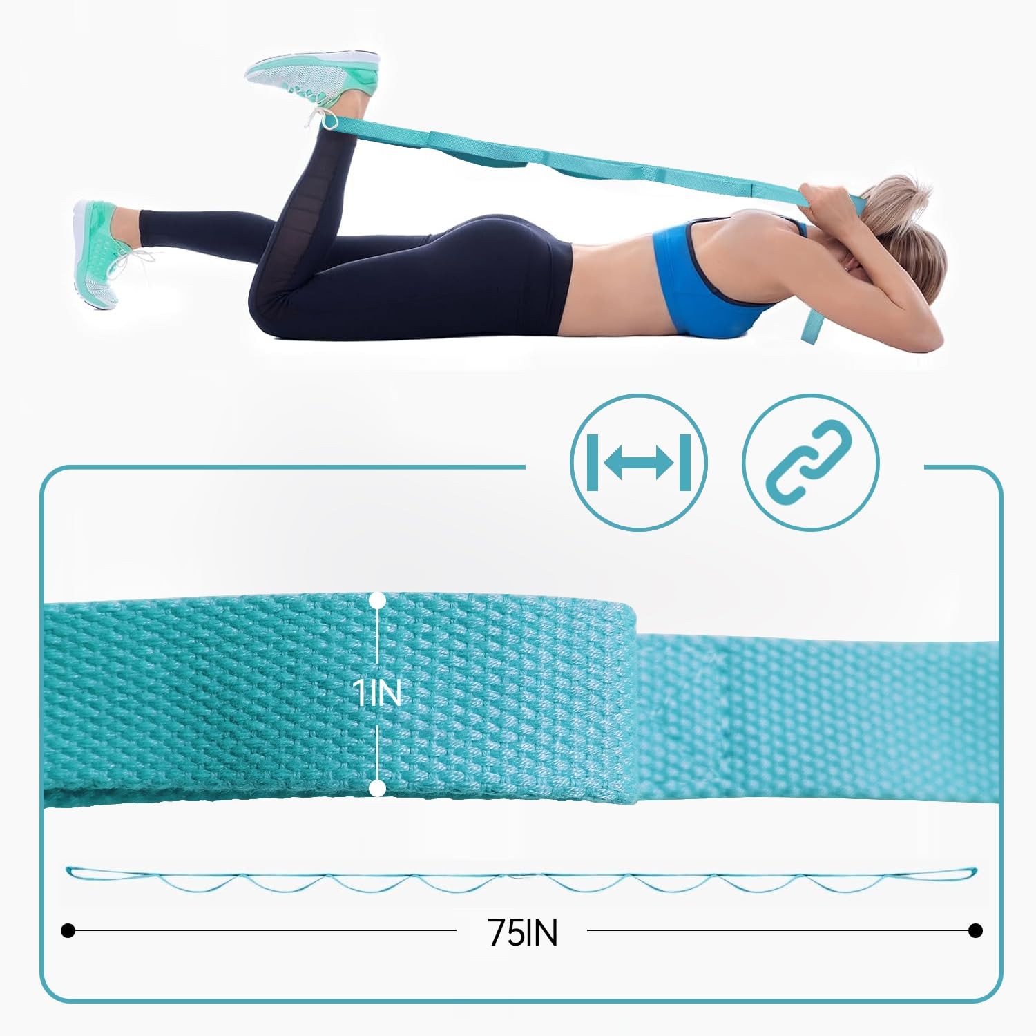 Yoga Strap Stretching Strap with 10 Loops Non-Elastic 1&Prime;W 5pack Multiple Colors