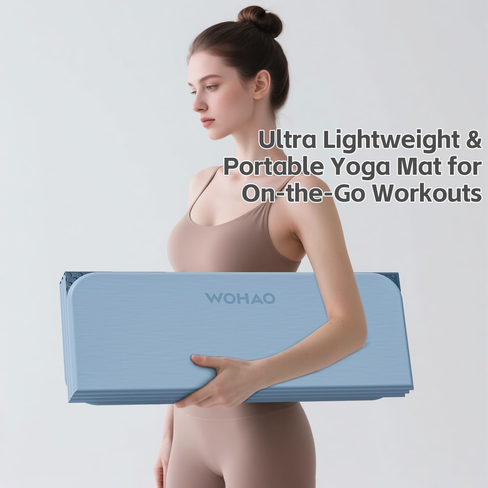 WOHAO 7-Fold Yoga Mat 70&Prime;x24&Prime; – 1/2 70&Prime; x 24&Prime; x 0.5&Prime;, Blue-gray+Navy blue