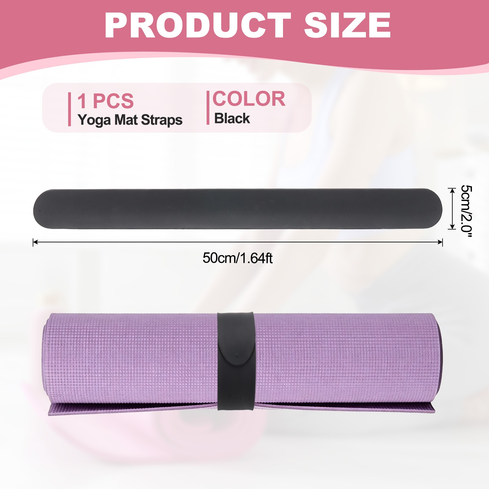 Yoga Mat Strap Slap Band One Snap Yoga Mat Slap Band, Black