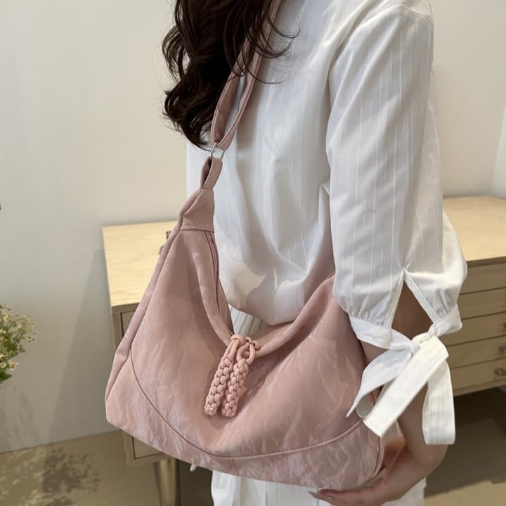 Shoulder Bag for Women,Ultra Soft Foldable Vegan Leather Crossbody B Pu-pink