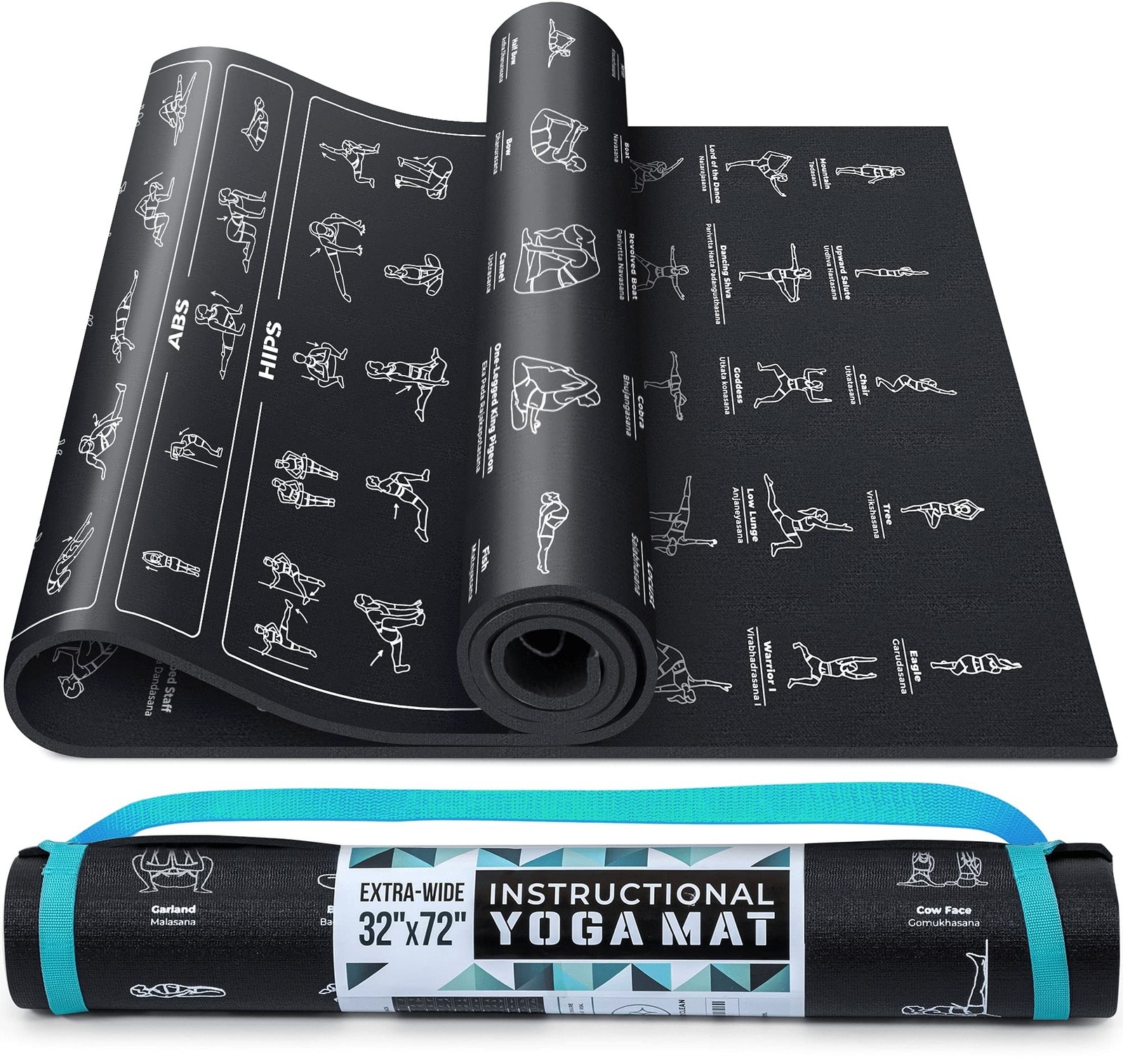 Instructional Yoga Mat with Carrying Strap: Cute Yoga Mat with 75 Illustrated…